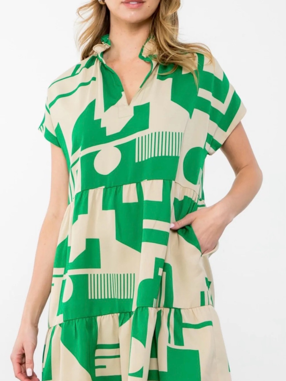 THML Rochelle Geometric Print Tiered Dress Size Small